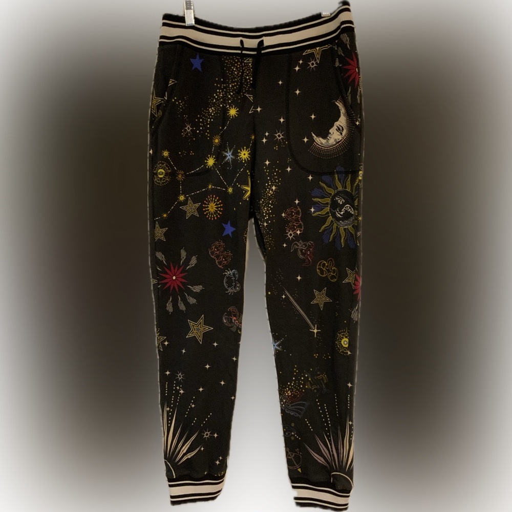 Johnny Was Pants Celestine French Terry Jogger Space Black Pant White Stars, S
